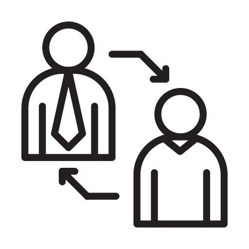 A logo of a person handing over a resume